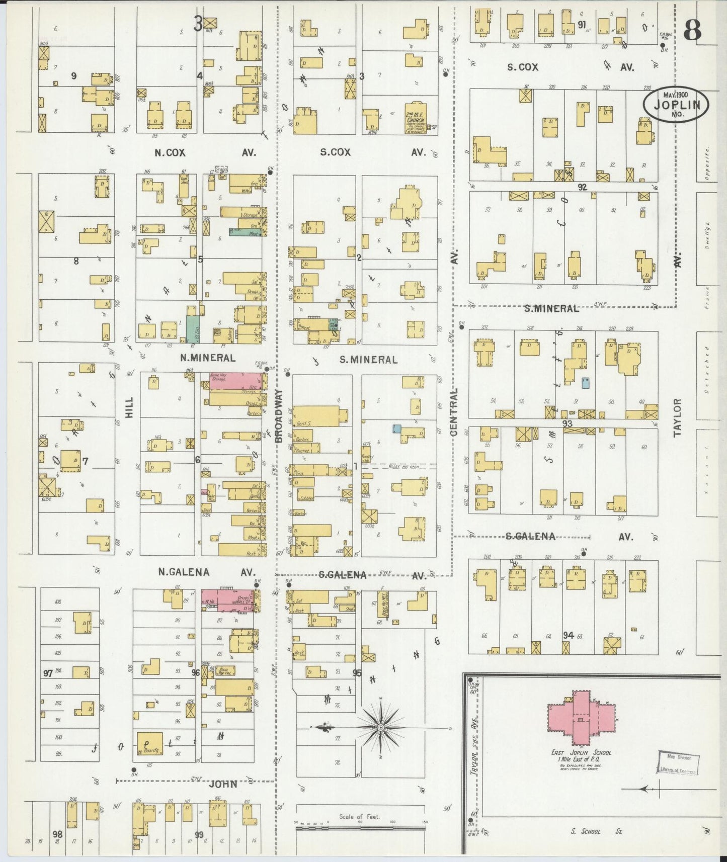 Sanborn Fire Insurance Map from Joplin, Jasper County, Missouri (1900), Sheet #0008 - Historic Sanborn Fire Insurance Map Print, vintage old map wall art, antique decor, genealogy gift, Missouri Missouri map