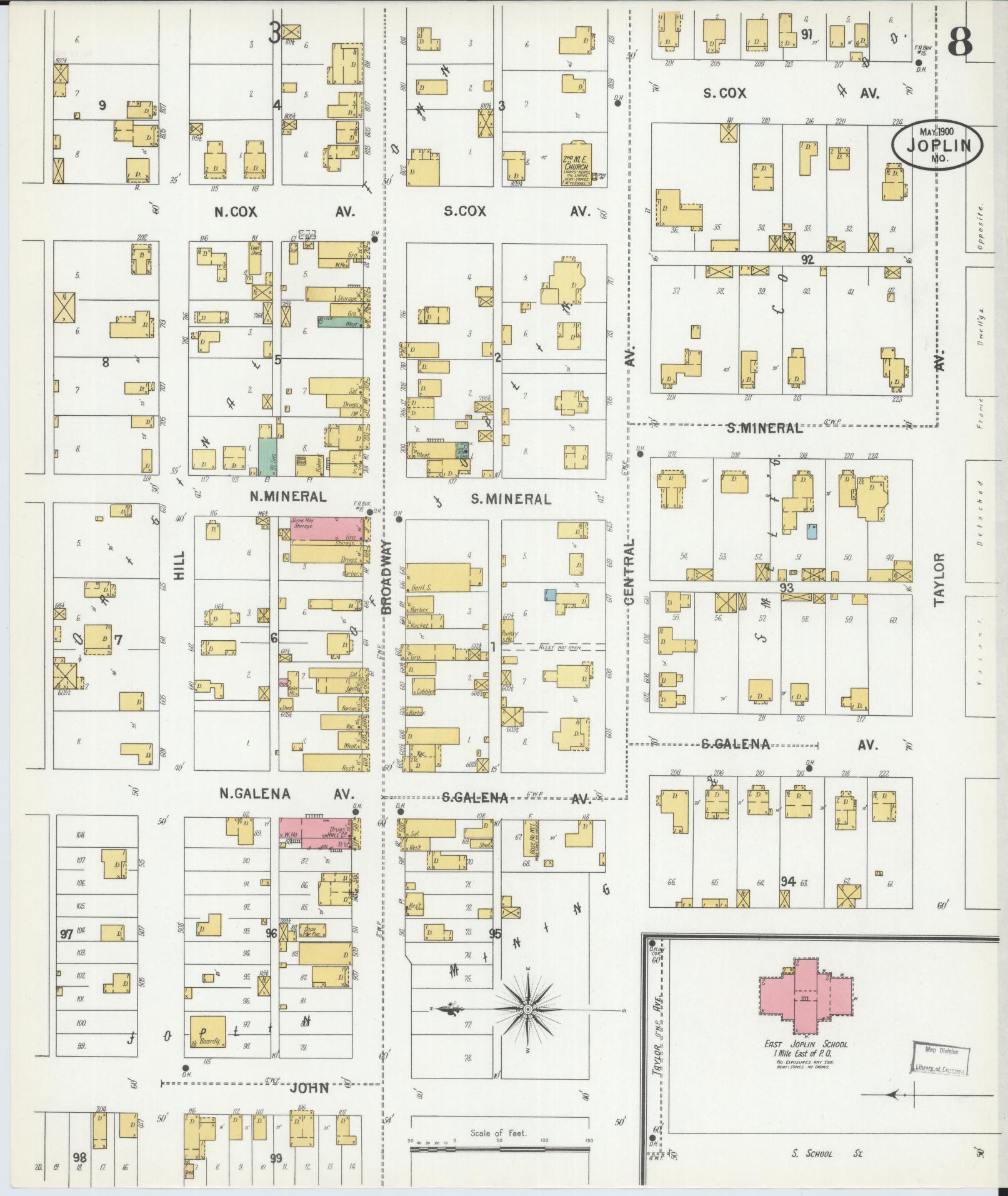 Sanborn Fire Insurance Map from Joplin, Jasper County, Missouri (1900), Sheet #0008 - Historic Sanborn Fire Insurance Map Print, vintage old map wall art, antique decor, genealogy gift, Missouri Missouri map