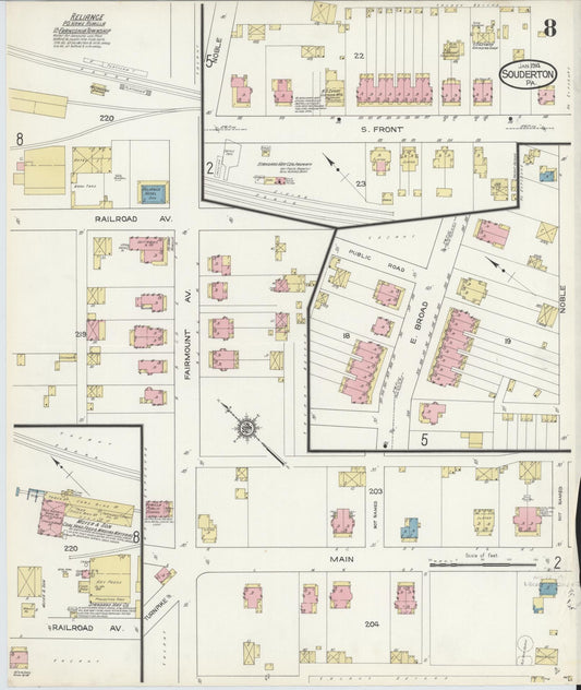 Sanborn Fire Insurance Map from Souderton, Montgomery County, Pennsylvania (1914), Sheet #0008 - Historic Sanborn Fire Insurance Map Print, vintage old map wall art, antique decor, genealogy gift, Pennsylvania Pennsylvania map