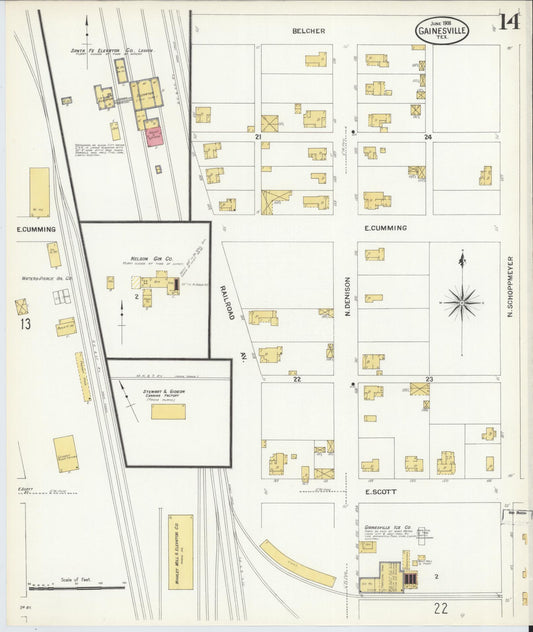Sanborn Fire Insurance Map from Gainesville, Cooke County, Texas (1908), Sheet #0014 - Historic Sanborn Fire Insurance Map Print, vintage old map wall art, antique decor, genealogy gift, Texas Texas map