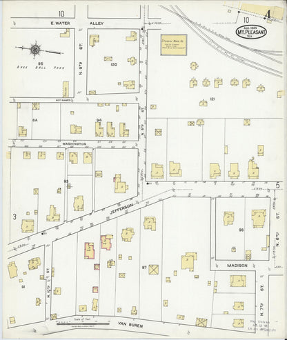 Sanborn Fire Insurance Map from Mount Pleasant, Titus County, Texas (1920), Sheet #0004 - Complete Map Set gallery image, historic Sanborn map, vintage wall art, Texas Texas