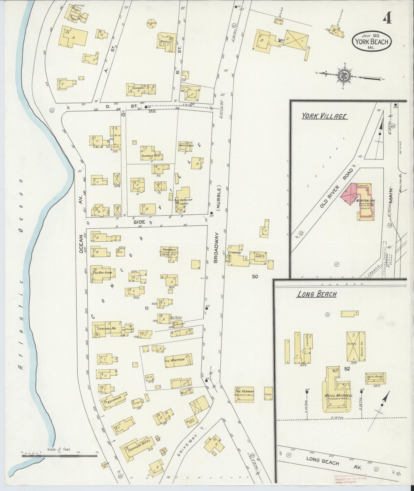 Sanborn Fire Insurance Map from York Beach, York County, Maine (1913), Sheet #0004 - Historic Sanborn Fire Insurance Map Print, vintage old map wall art, antique decor, genealogy gift, Maine Maine map