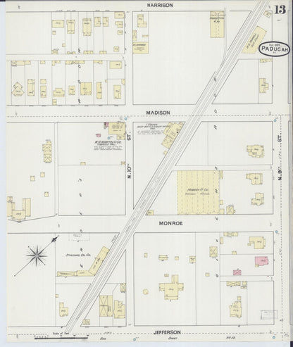 Sanborn Fire Insurance Map from Paducah, Mccraken County, Kentucky (1889), Sheet #0013 - Complete Map Set gallery image, historic Sanborn map, vintage wall art, Kentucky Kentucky