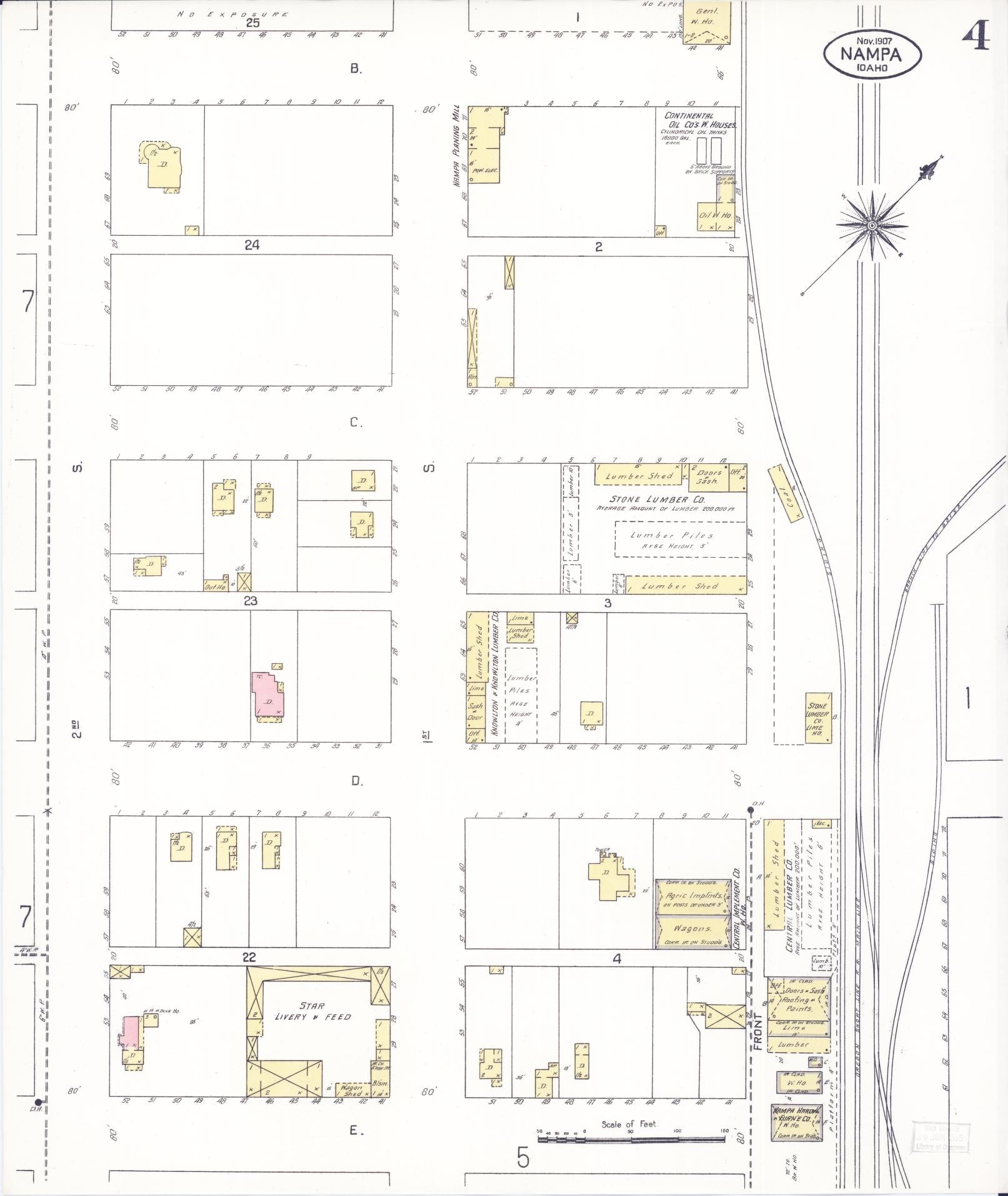 Sanborn Fire Insurance Map from Nampa, Canyon County, Idaho (1907), Sheet #0004 - Complete Map Set gallery image, historic Sanborn map, vintage wall art, Idaho Idaho