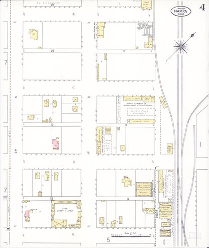 Sanborn Fire Insurance Map from Nampa, Canyon County, Idaho (1907), Sheet #0004 - Complete Map Set gallery image, historic Sanborn map, vintage wall art, Idaho Idaho