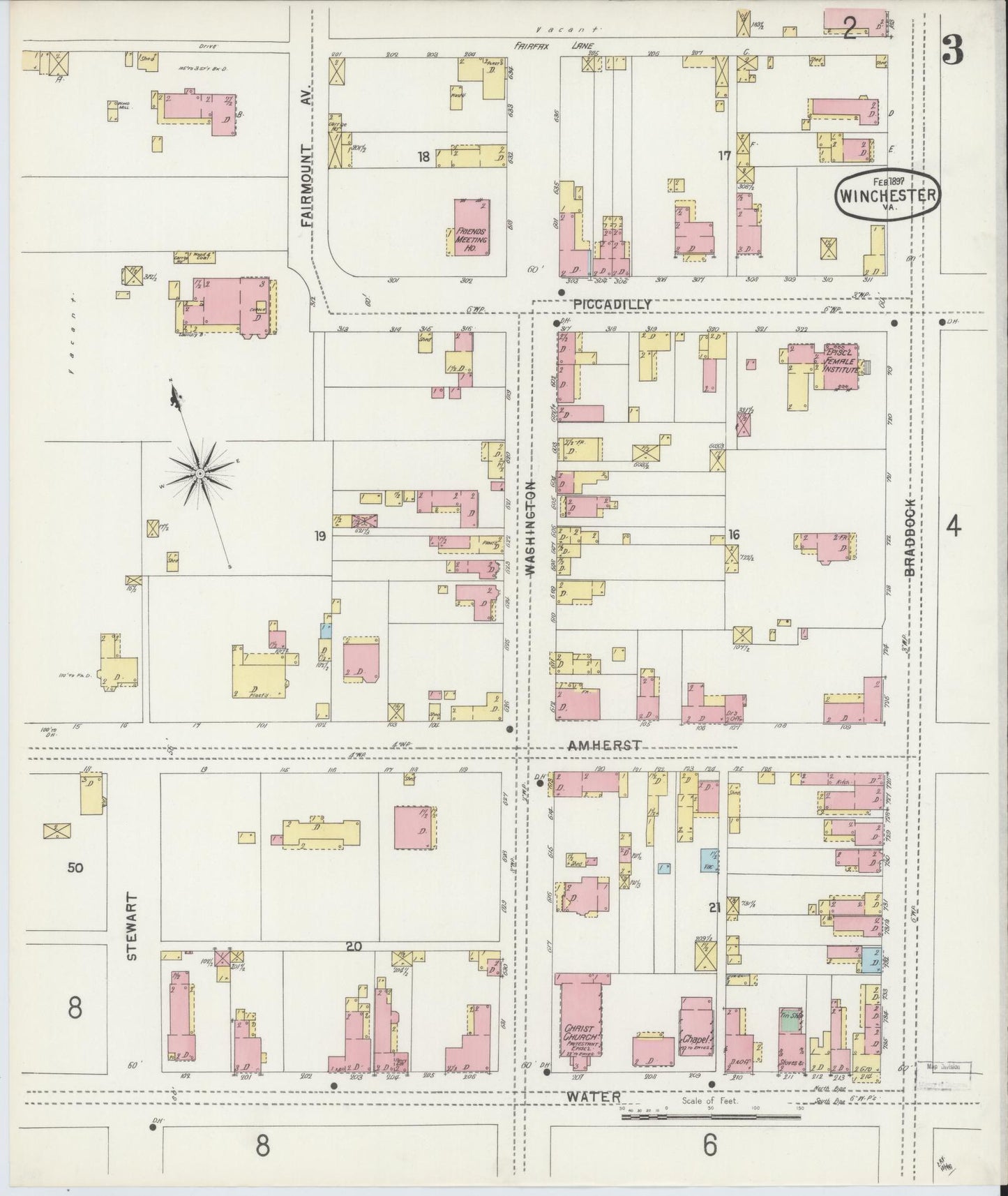 Sanborn Fire Insurance Map from Winchester, Independent Cities, Virginia (1897), Sheet #0003 - Complete Map Set gallery image, historic Sanborn map, vintage wall art, Virginia Virginia
