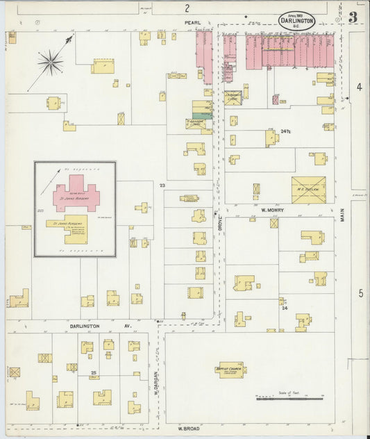 Sanborn Fire Insurance Map from Darlington, Darlington County, South Carolina (1903), Sheet #0003 - Historic Sanborn Fire Insurance Map Print, vintage old map wall art, antique decor, genealogy gift, South Carolina South Carolina map