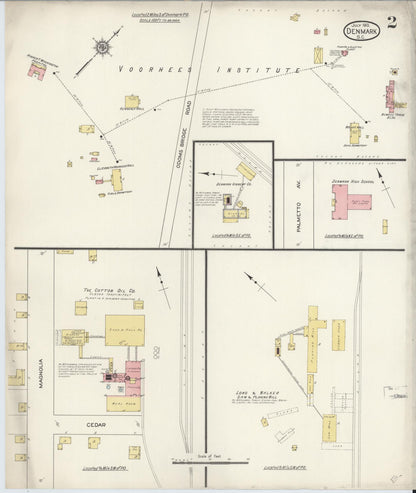 Sanborn Fire Insurance Map from Denmark, Bamberg County, South Carolina (1913), Sheet #0002 - Complete Map Set gallery image, historic Sanborn map, vintage wall art, South Carolina South Carolina
