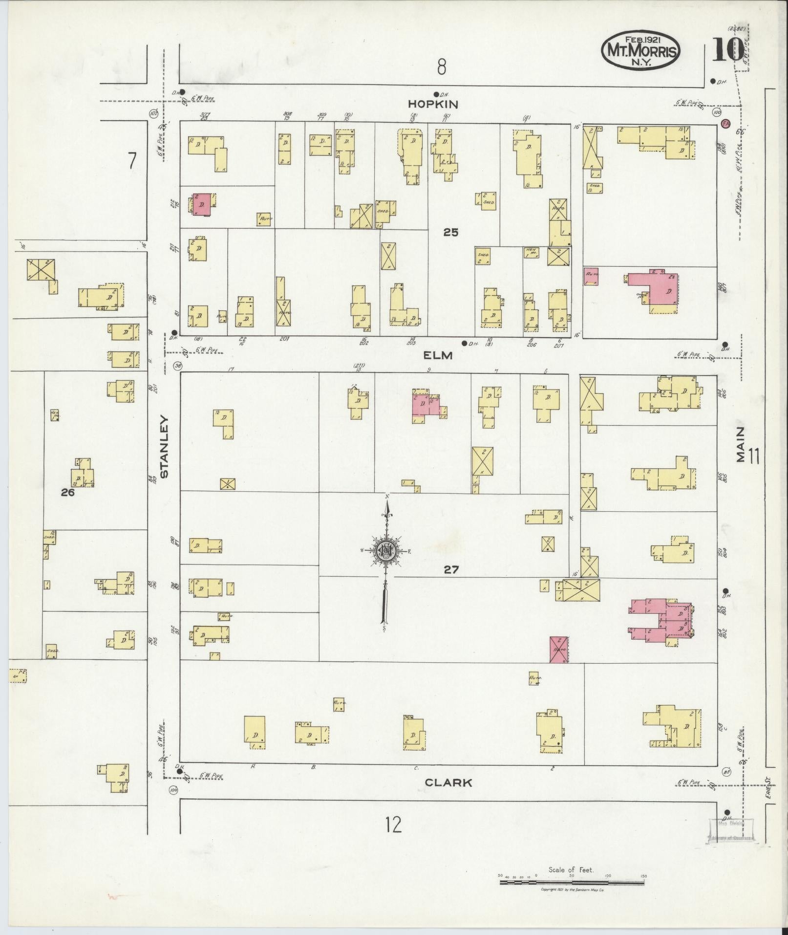 Sanborn Fire Insurance Map from Mount Morris, Livingston County, New York (1921), Sheet #0010 - Historic Sanborn Fire Insurance Map Print, vintage old map wall art, antique decor, genealogy gift, New York New York map