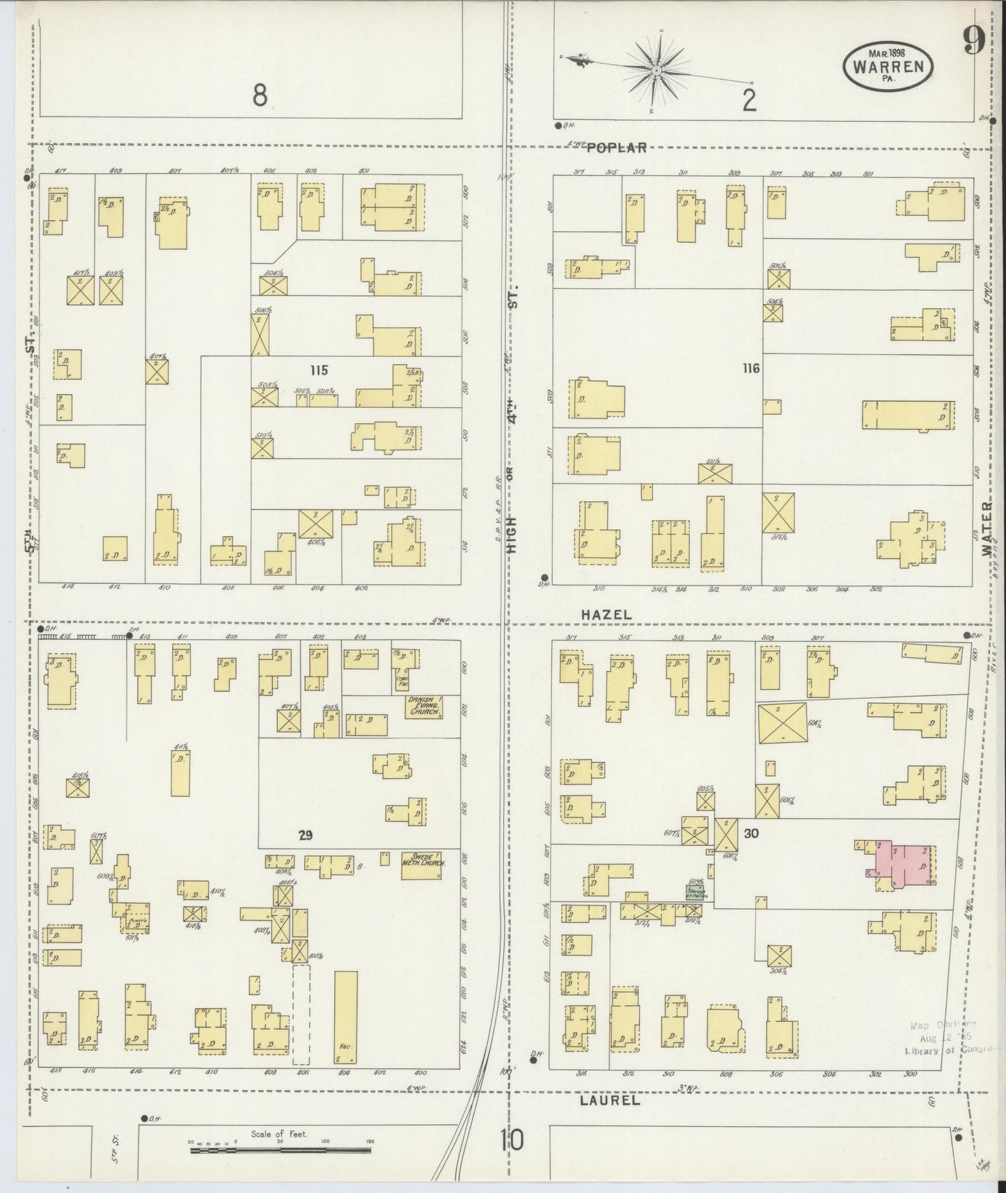Sanborn Fire Insurance Map from Warren, Warren County, Pennsylvania (1898), Sheet #0009 - Complete Map Set gallery image, historic Sanborn map, vintage wall art, Pennsylvania Pennsylvania