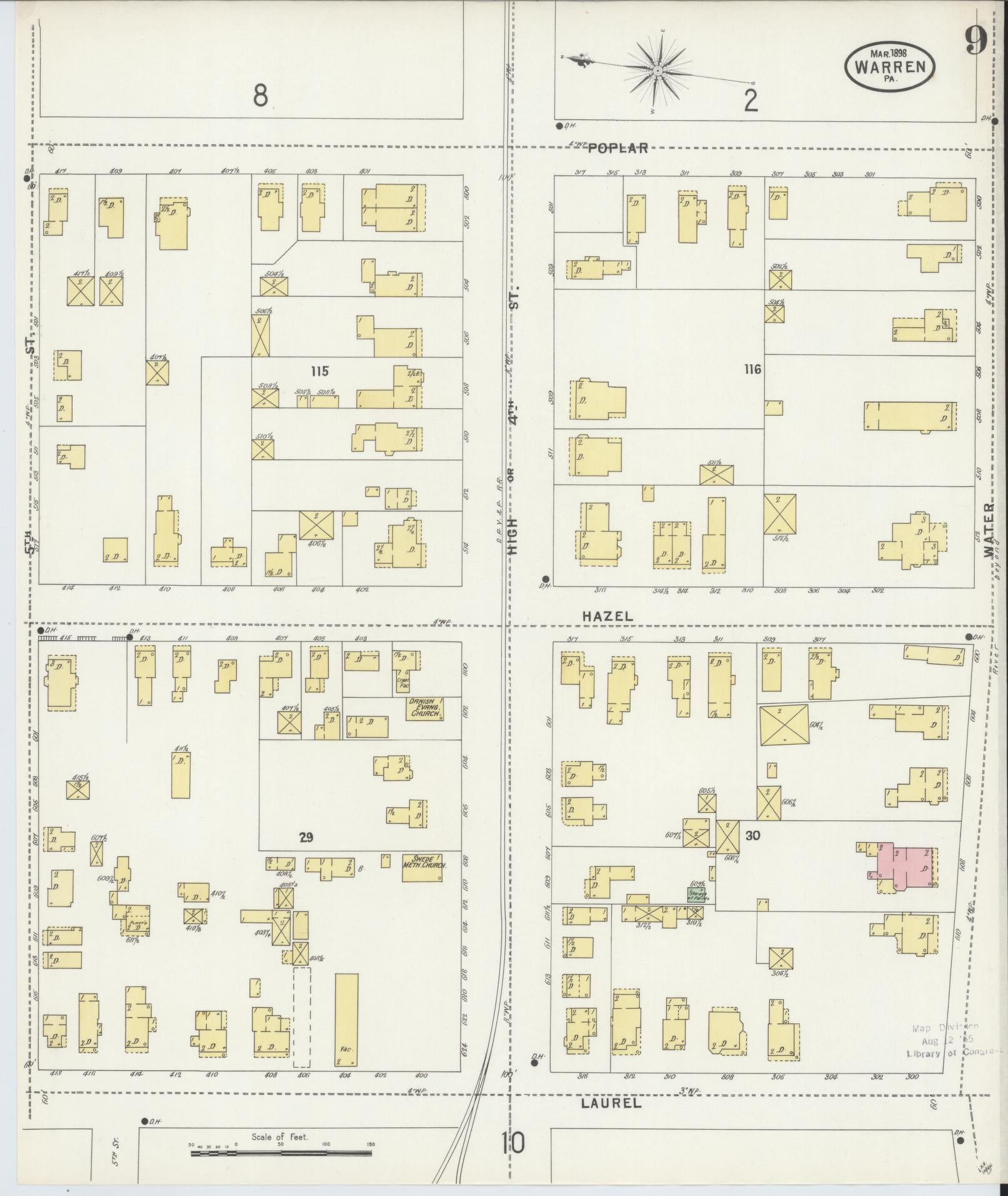 Sanborn Fire Insurance Map from Warren, Warren County, Pennsylvania (1898), Sheet #0009 - Complete Map Set gallery image, historic Sanborn map, vintage wall art, Pennsylvania Pennsylvania