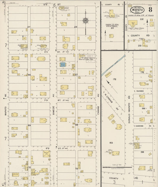 Sanborn Fire Insurance Map from Wapato, Yakima County, Washington (1922), Sheet #0008 - Historic Sanborn Fire Insurance Map Print, vintage old map wall art, antique decor, genealogy gift, Washington Washington map