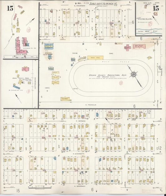 Sanborn Fire Insurance Map from New Ulm, Brown County, Minnesota (1946), Sheet #0015 - Historic Sanborn Fire Insurance Map Print, vintage old map wall art, antique decor, genealogy gift, Minnesota Minnesota map