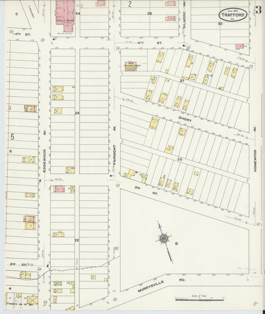 Sanborn Fire Insurance Map from Trafford, Westmoreland County, Pennsylvania (1910), Sheet #0003 - Historic Sanborn Fire Insurance Map Print, vintage old map wall art, antique decor, genealogy gift, Pennsylvania Pennsylvania map