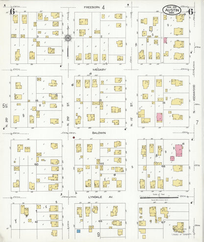 Sanborn Fire Insurance Map from Austin, Mower County, Minnesota (1926), Sheet #0006 - Complete Map Set gallery image, historic Sanborn map, vintage wall art, Minnesota Minnesota