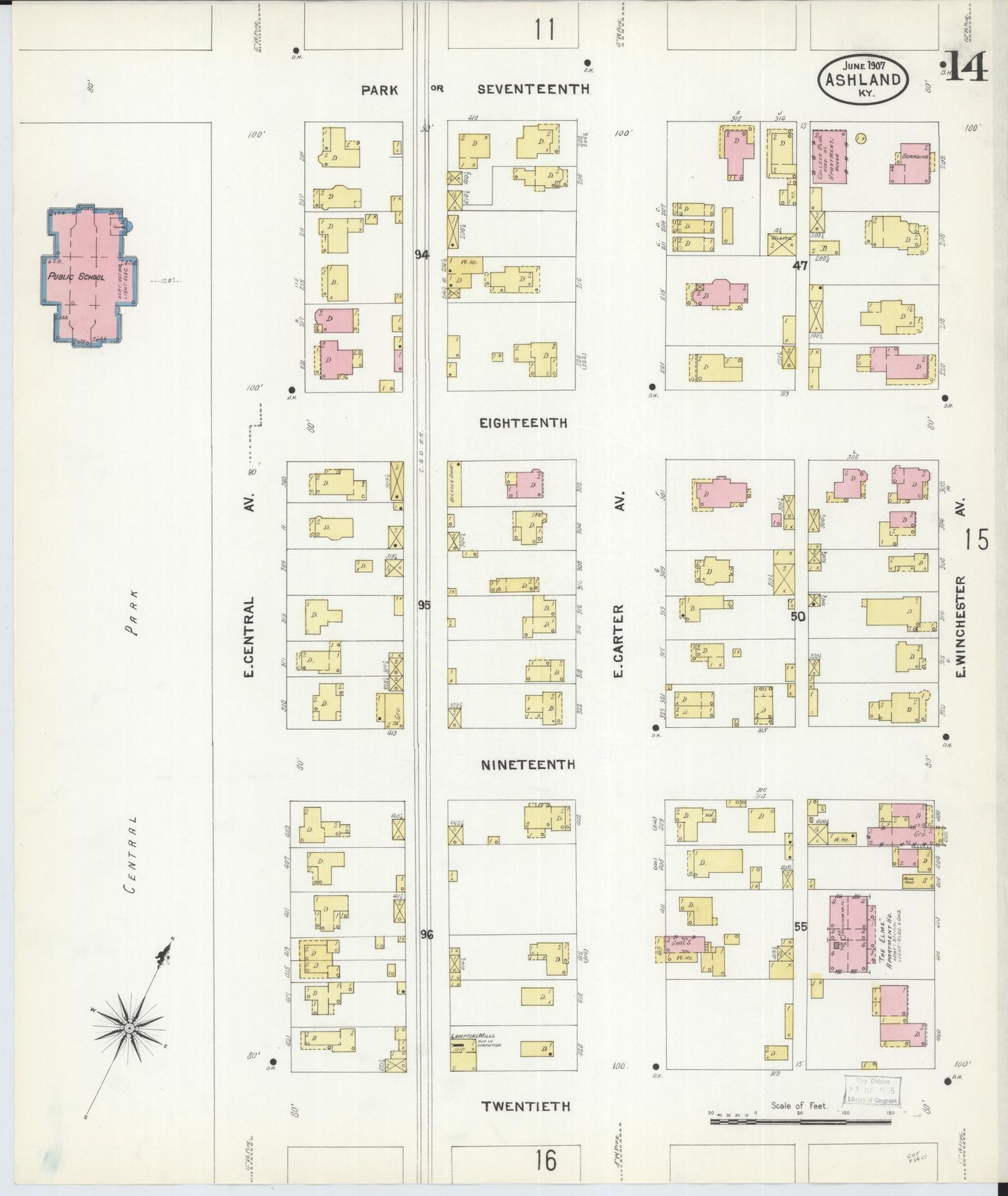 Sanborn Fire Insurance Map from Ashland, Boyd County, Kentucky (1907), Sheet #0014 - Complete Map Set gallery image, historic Sanborn map, vintage wall art, Kentucky Kentucky