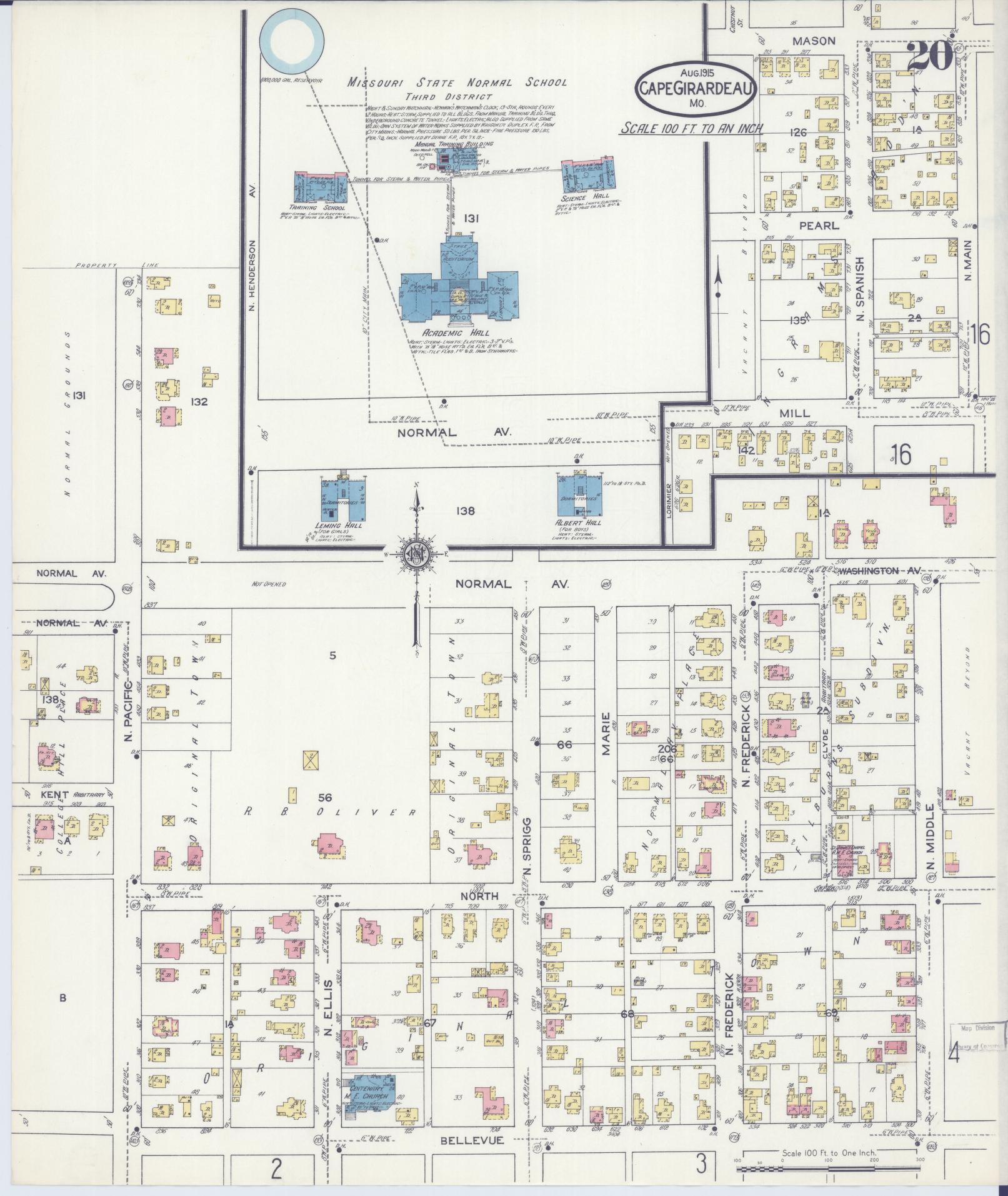 Sanborn Fire Insurance Map from Cape Girardeau, Cape Girardeau County, Missouri (1915), Sheet #0020 - Complete Map Set gallery image, historic Sanborn map, vintage wall art, Missouri Missouri