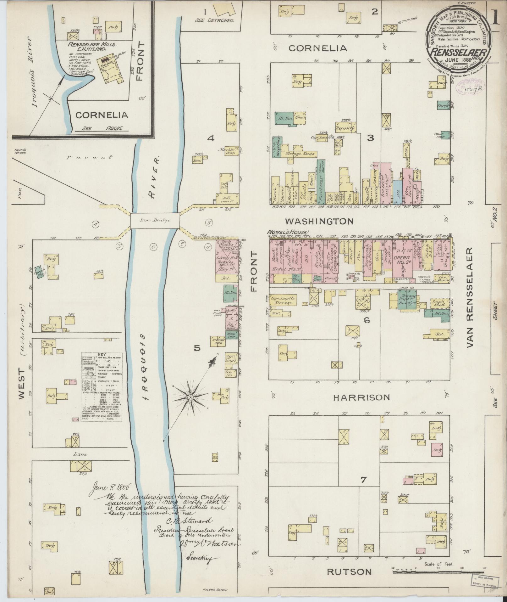 Sanborn Fire Insurance Map from Rensselaer, Jasper County, Indiana (1886), Sheet #0001 - Complete Map Set gallery image, historic Sanborn map, vintage wall art, Indiana Indiana