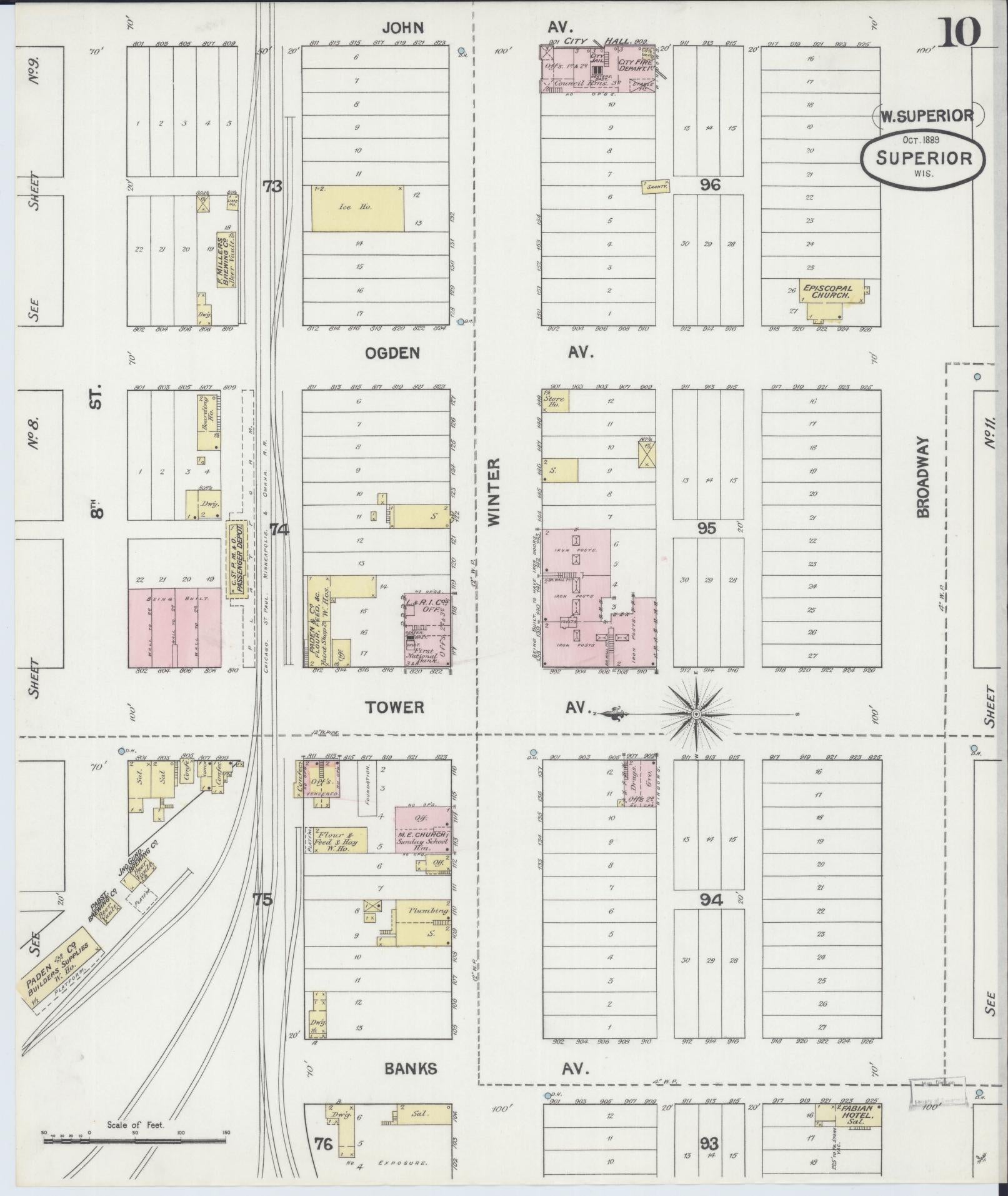 Sanborn Fire Insurance Map from Superior, Douglas County, Wisconsin (1889), Sheet #0010 - Complete Map Set gallery image, historic Sanborn map, vintage wall art, Wisconsin Wisconsin