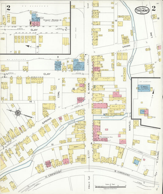 Sanborn Fire Insurance Map from Tremont, Schuylkill County, Pennsylvania (1923), Sheet #0002 - Historic Sanborn Fire Insurance Map Print, vintage old map wall art, antique decor, genealogy gift, Pennsylvania Pennsylvania map