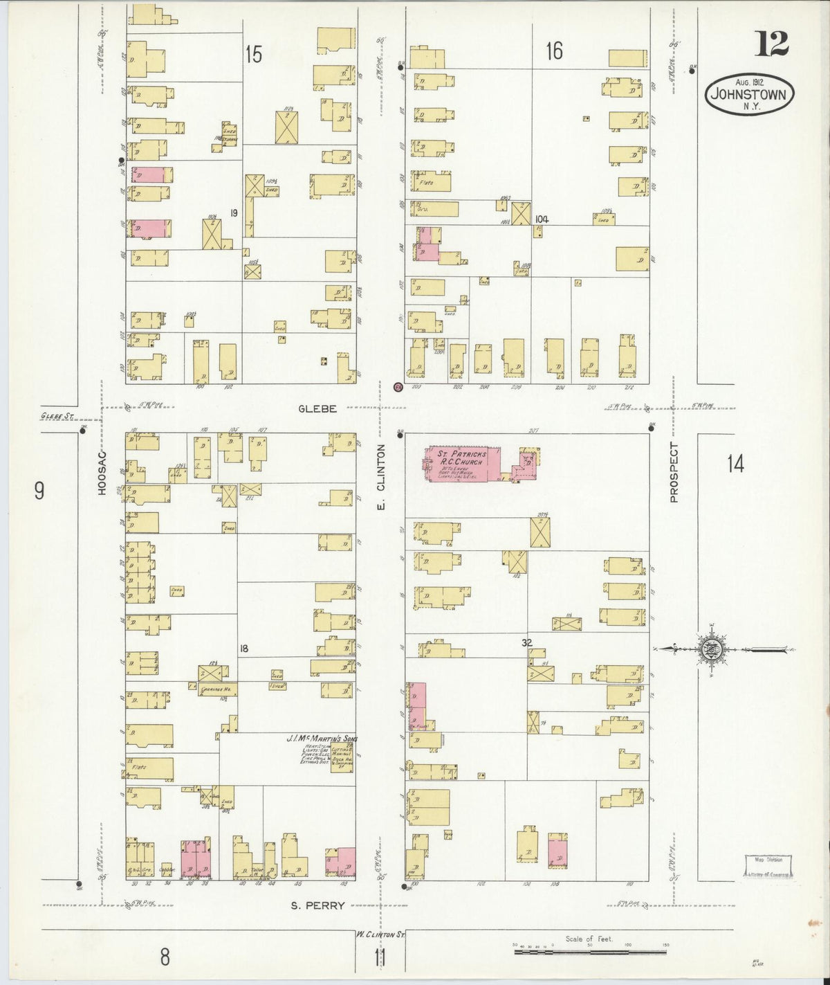 Sanborn Fire Insurance Map from Johnstown, Fulton County, New York (1912), Sheet #0012 - Historic Sanborn Fire Insurance Map Print, vintage old map wall art, antique decor, genealogy gift, New York New York map