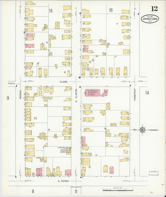 Sanborn Fire Insurance Map from Johnstown, Fulton County, New York (1912), Sheet #0012 - Historic Sanborn Fire Insurance Map Print, vintage old map wall art, antique decor, genealogy gift, New York New York map