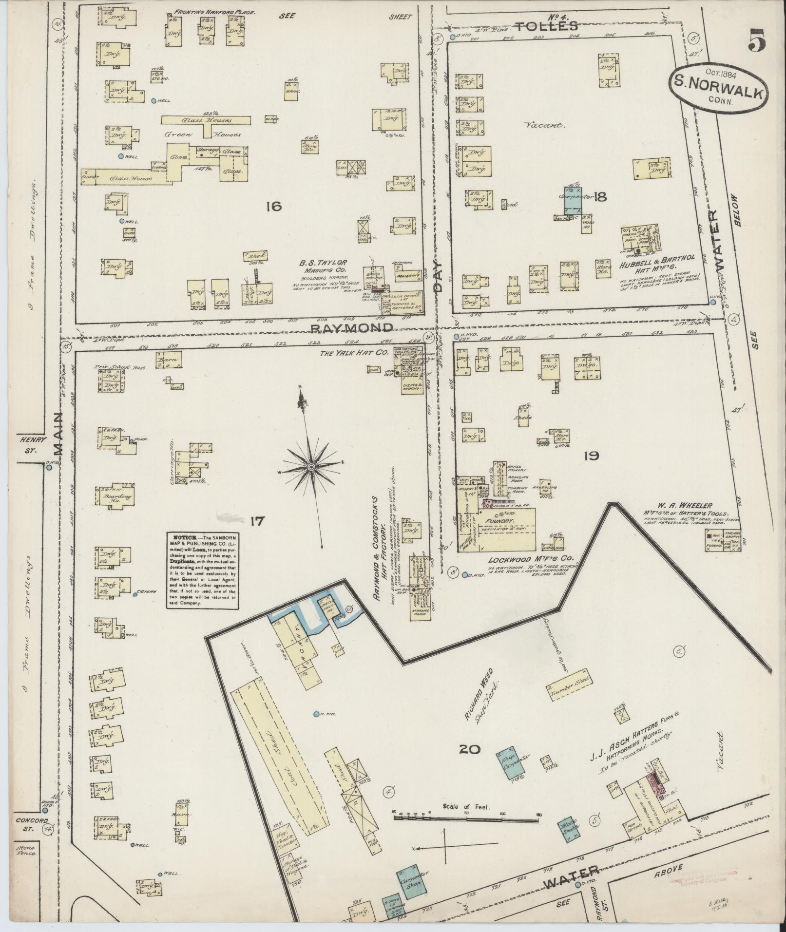 Sanborn Fire Insurance Map from South Norwalk, Fairfield County, Connecticut (1884), Sheet #0005 - Historic Sanborn Fire Insurance Map Print, vintage old map wall art, antique decor, genealogy gift, Connecticut Connecticut map