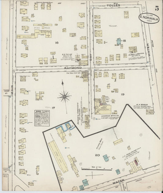 Sanborn Fire Insurance Map from South Norwalk, Fairfield County, Connecticut (1884), Sheet #0005 - Historic Sanborn Fire Insurance Map Print, vintage old map wall art, antique decor, genealogy gift, Connecticut Connecticut map