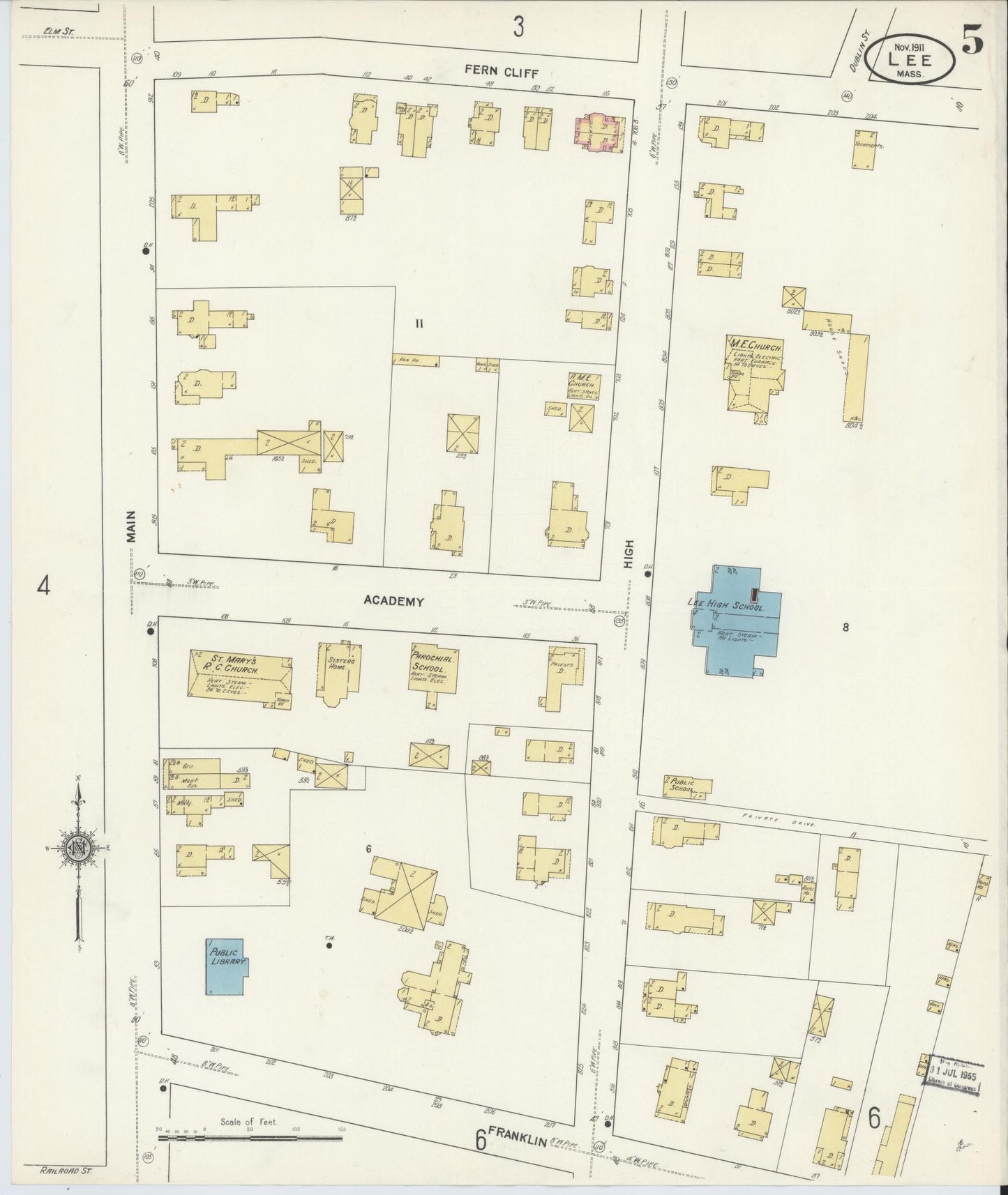 Sanborn Fire Insurance Map from Lee, Berkshire County, Massachusetts (1911), Sheet #0005 - Complete Map Set gallery image, historic Sanborn map, vintage wall art, Massachusetts Massachusetts