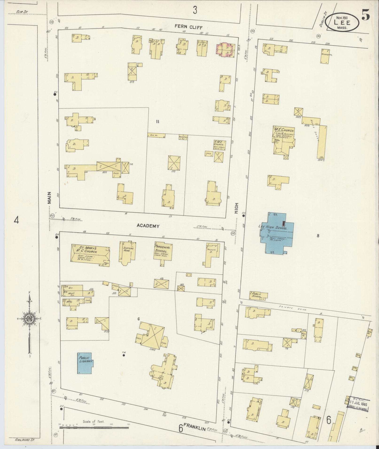 Sanborn Fire Insurance Map from Lee, Berkshire County, Massachusetts (1911), Sheet #0005 - Complete Map Set gallery image, historic Sanborn map, vintage wall art, Massachusetts Massachusetts
