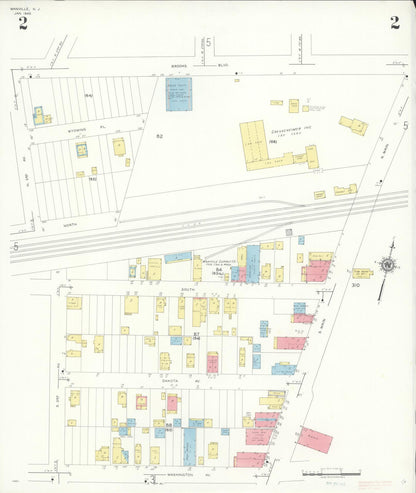 Sanborn Fire Insurance Map from Manville, Somerset County, New Jersey (1945), Sheet #0002 - Historic Sanborn Fire Insurance Map Print, vintage old map wall art, antique decor, genealogy gift, New Jersey New Jersey map