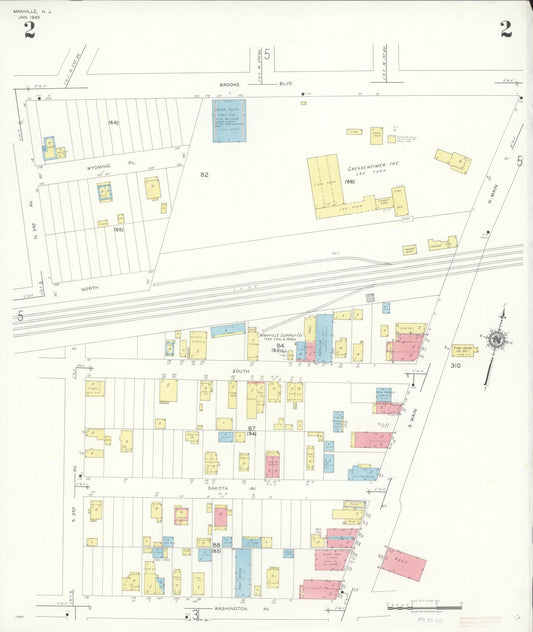 Sanborn Fire Insurance Map from Manville, Somerset County, New Jersey (1945), Sheet #0002 - Historic Sanborn Fire Insurance Map Print, vintage old map wall art, antique decor, genealogy gift, New Jersey New Jersey map