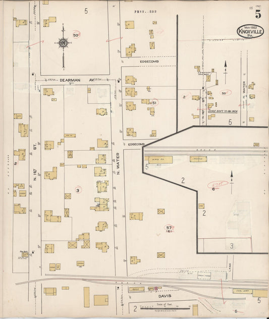 Sanborn Fire Insurance Map from Knoxville, Tioga County, Pennsylvania (1934), Sheet #0005 - Historic Sanborn Fire Insurance Map Print, vintage old map wall art, antique decor, genealogy gift, Pennsylvania Pennsylvania map