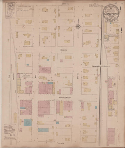 Sanborn Fire Insurance Map from Francesville, Pulaski County, Indiana (1933), Sheet #0001 - Historic Sanborn Fire Insurance Map Print, vintage old map wall art, antique decor, genealogy gift, Indiana Indiana map