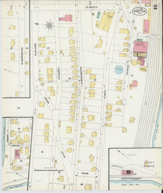 Sanborn Fire Insurance Map from Grafton, Taylor County, West Virginia (1902), Sheet #0002 - Historic Sanborn Fire Insurance Map Print, vintage old map wall art, antique decor, genealogy gift, West Virginia West Virginia map