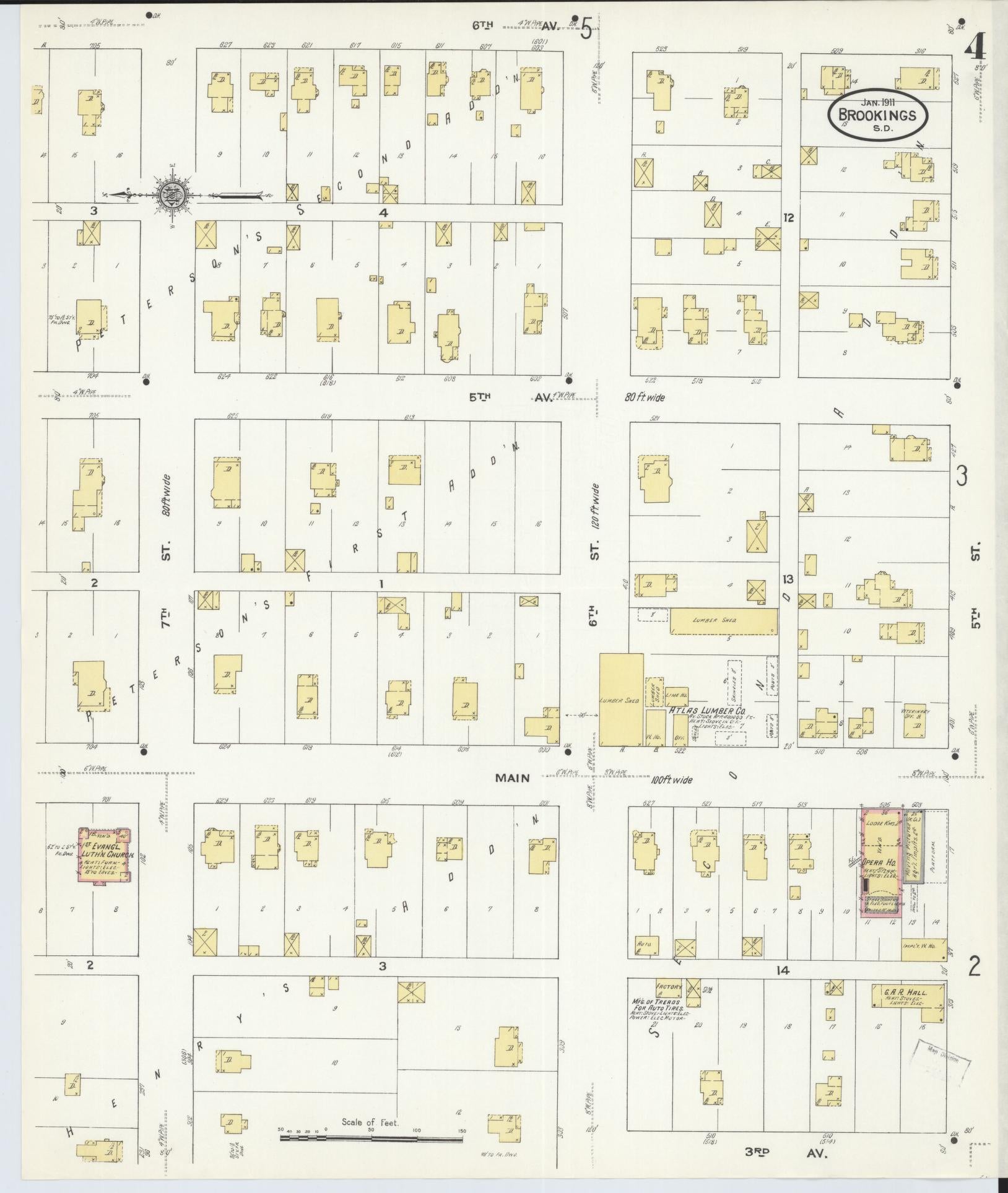 Sanborn Fire Insurance Map from Brookings, Brookings County, South Dakota (1911), Sheet #0004 - Historic Sanborn Fire Insurance Map Print, vintage old map wall art, antique decor, genealogy gift, South Dakota South Dakota map