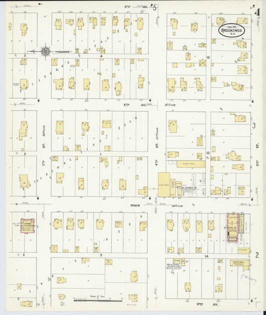 Sanborn Fire Insurance Map from Brookings, Brookings County, South Dakota (1911), Sheet #0004 - Historic Sanborn Fire Insurance Map Print, vintage old map wall art, antique decor, genealogy gift, South Dakota South Dakota map