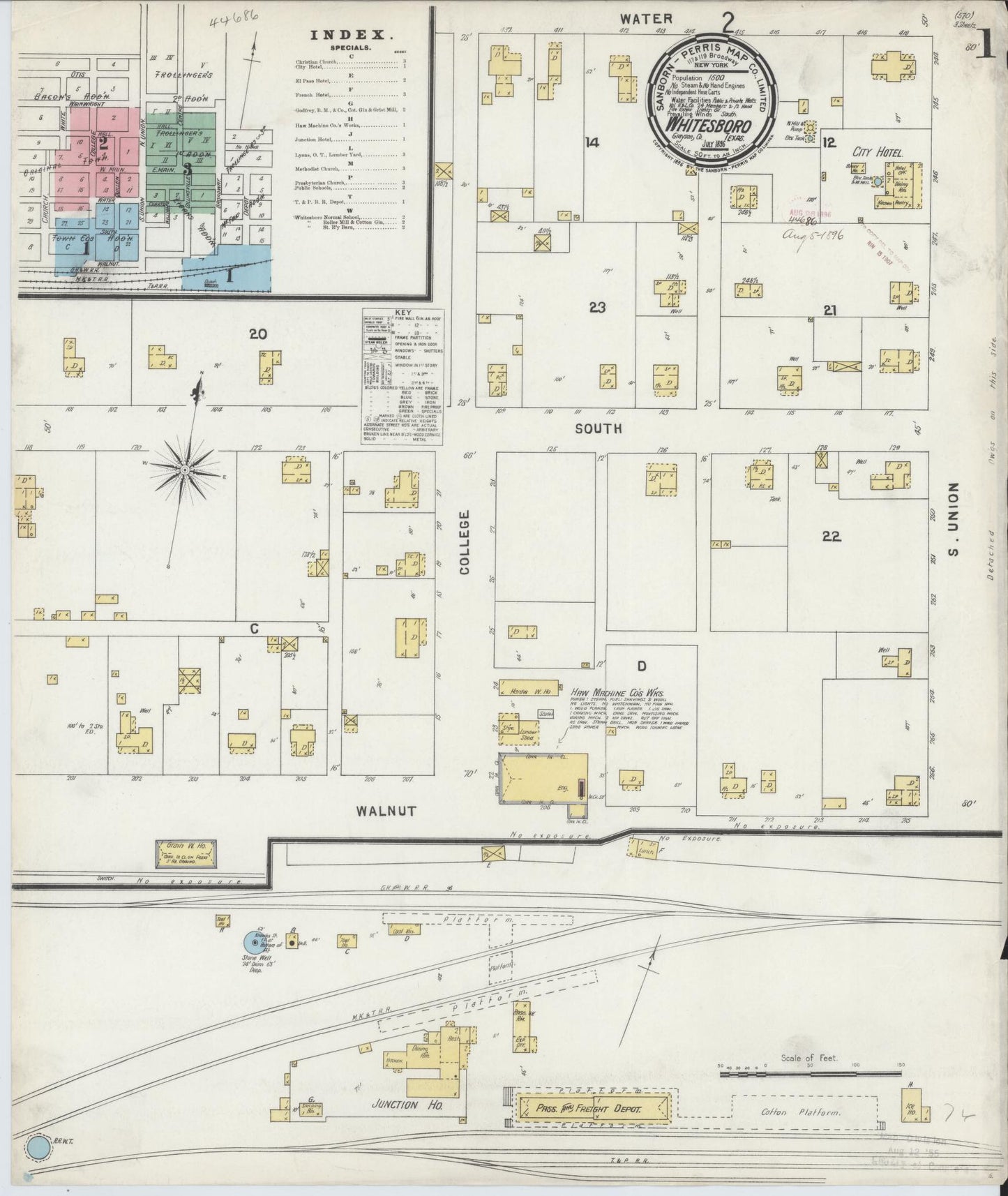 Sanborn Fire Insurance Map from Whitesboro, Grayson County, Texas. (1896) – Historic Sanborn Fire Insurance Map Print
