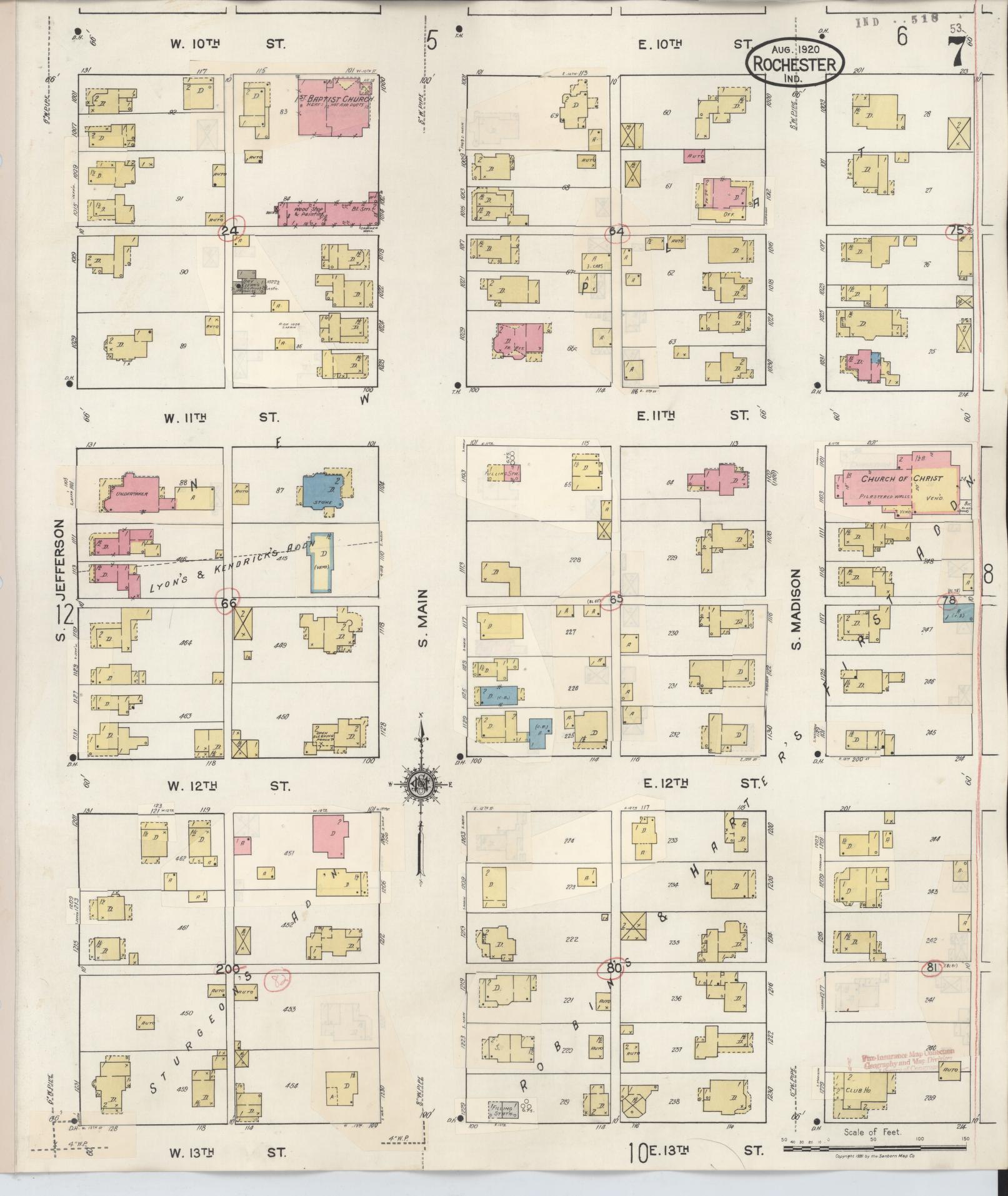 Sanborn Fire Insurance Map from Rochester, Fulton County, Indiana (1942), Sheet #0007 - Complete Map Set gallery image, historic Sanborn map, vintage wall art, Indiana Indiana