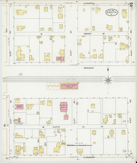 Sanborn Fire Insurance Map from Griffin, Spalding County, Georgia (1905), Sheet #0002 - Historic Sanborn Fire Insurance Map Print, vintage old map wall art, antique decor, genealogy gift, Georgia Georgia map
