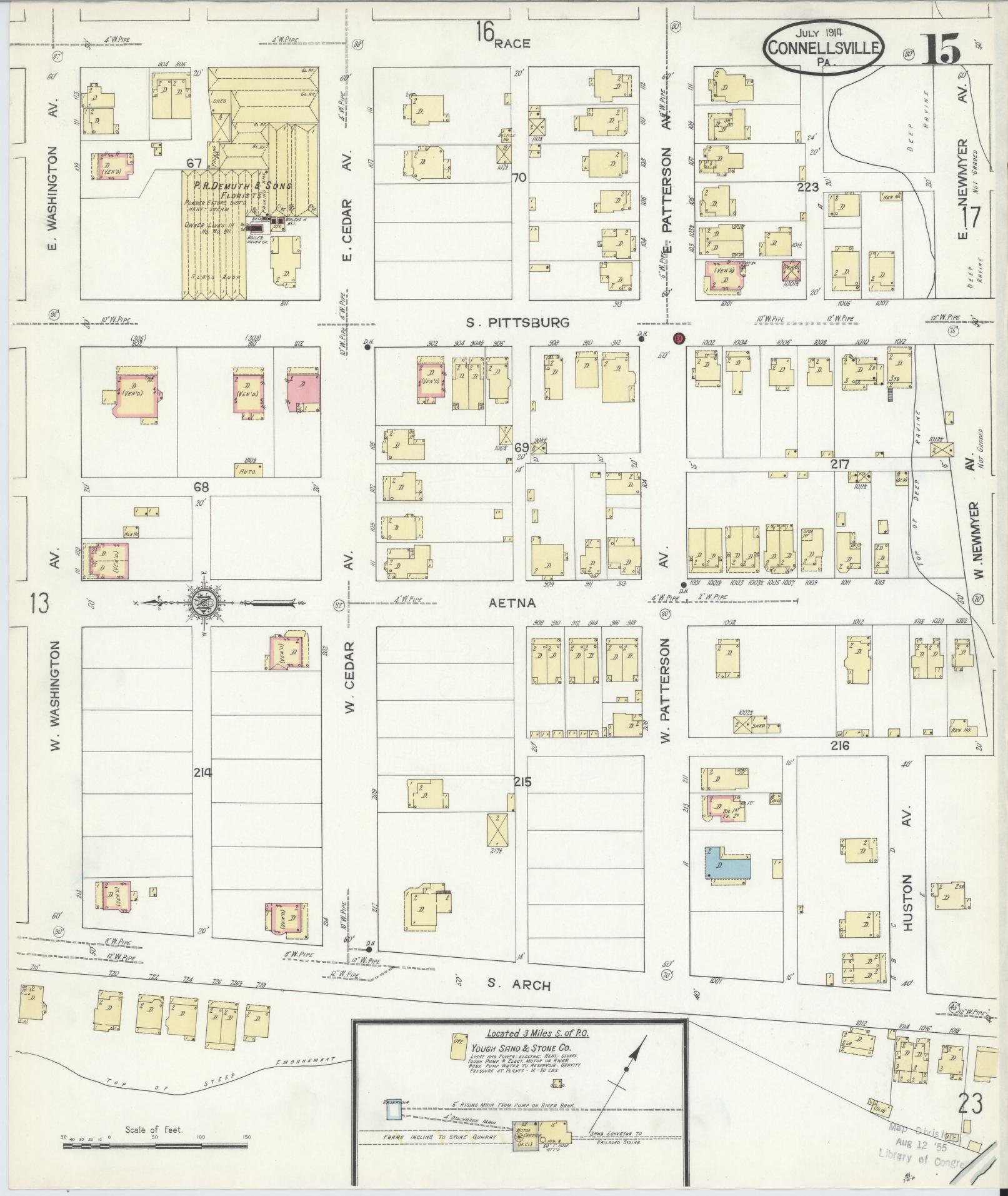 Sanborn Fire Insurance Map from Connellsville, Fayette County, Pennsylvania (1914), Sheet #0015 - Historic Sanborn Fire Insurance Map Print, vintage old map wall art, antique decor, genealogy gift, Pennsylvania Pennsylvania map