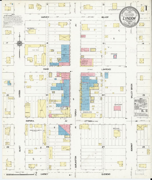 Sanborn Fire Insurance Map from Lyndon, Osage County, Kansas (1912), Sheet #0001 - Complete Map Set gallery image, historic Sanborn map, vintage wall art, Kansas Kansas