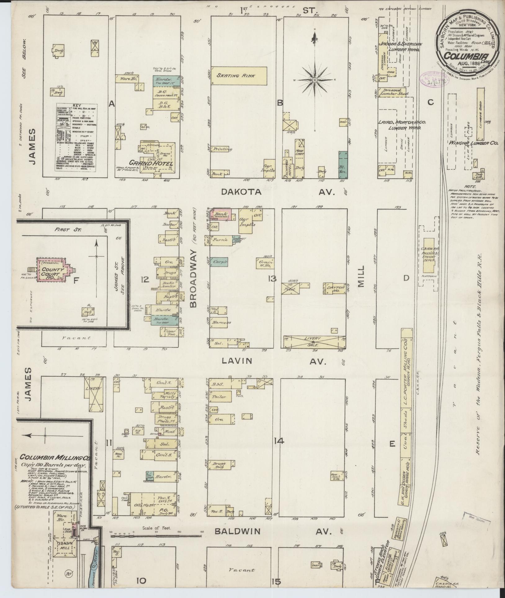 Sanborn Fire Insurance Map from Columbia, Brown County, South Dakota (1886), Sheet #0001 - Historic Sanborn Fire Insurance Map Print, vintage old map wall art, antique decor, genealogy gift, South Dakota South Dakota map