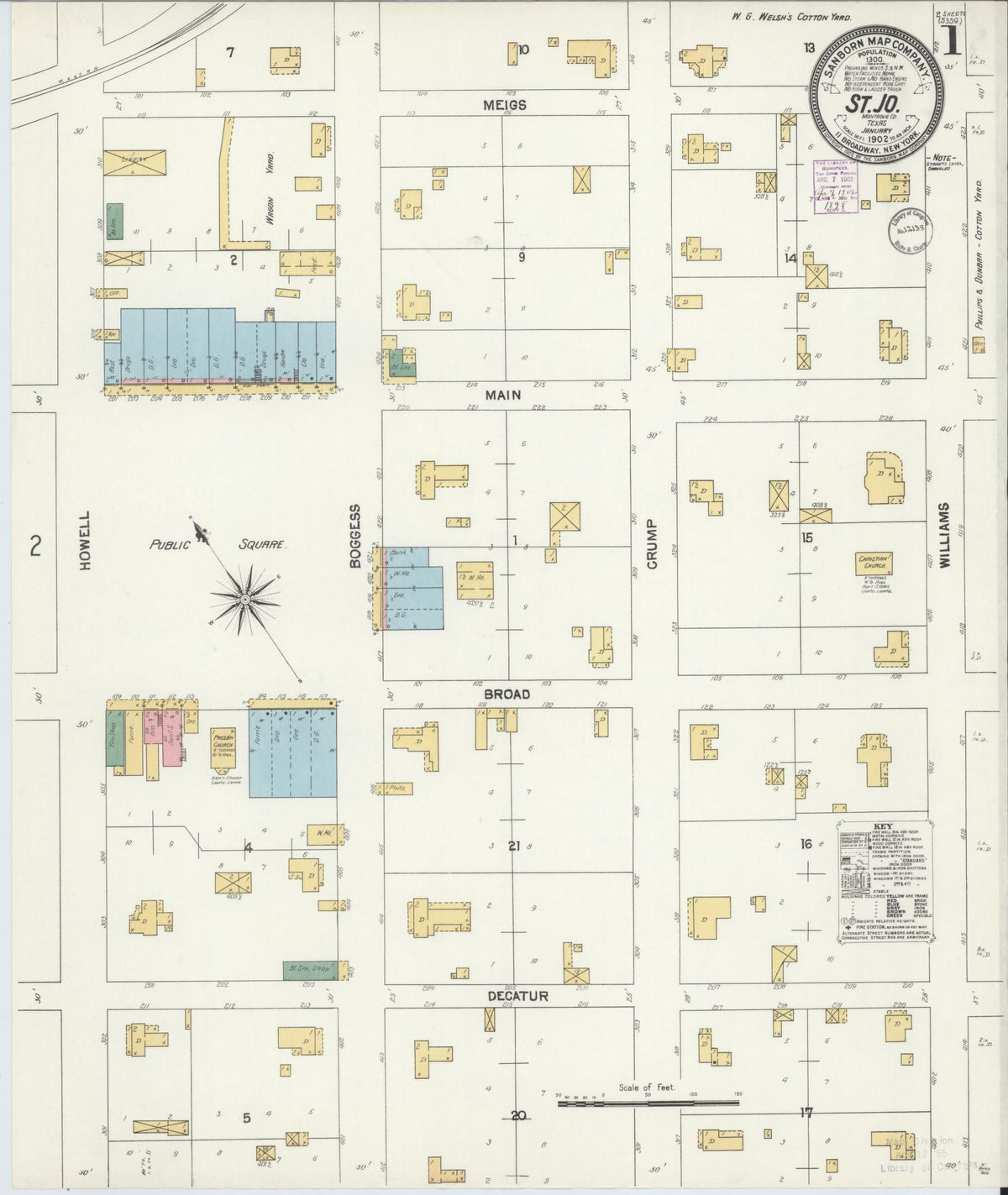 Sanborn Fire Insurance Map from Saint Jo, Montague County, Texas (1902), Sheet #0001 - Complete Map Set gallery image, historic Sanborn map, vintage wall art, Texas Texas