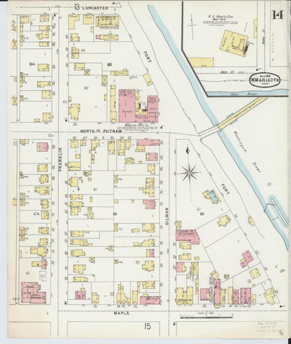 Sanborn Fire Insurance Map from Marietta, Washington County, Ohio (1896), Sheet #0014 - Historic Sanborn Fire Insurance Map Print, vintage old map wall art, antique decor, genealogy gift, Ohio Ohio map