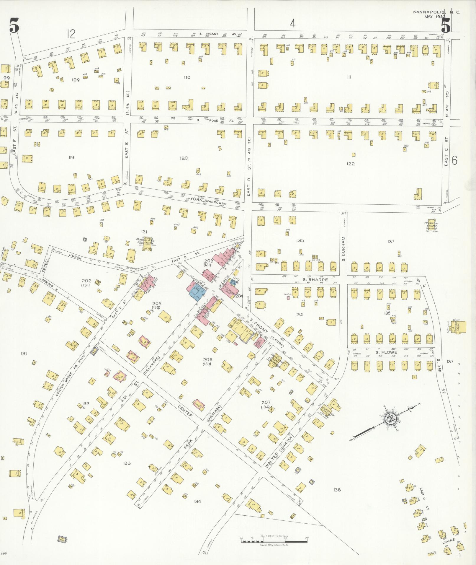 Sanborn Fire Insurance Map from Kannapolis, Rowan And Cabarrus Counties, North Carolina (1932), Sheet #0005 - Historic Sanborn Fire Insurance Map Print, vintage old map wall art, antique decor, genealogy gift, North Carolina North Carolina map