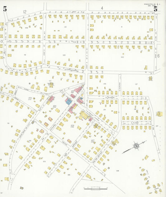 Sanborn Fire Insurance Map from Kannapolis, Rowan And Cabarrus Counties, North Carolina (1932), Sheet #0005 - Historic Sanborn Fire Insurance Map Print, vintage old map wall art, antique decor, genealogy gift, North Carolina North Carolina map