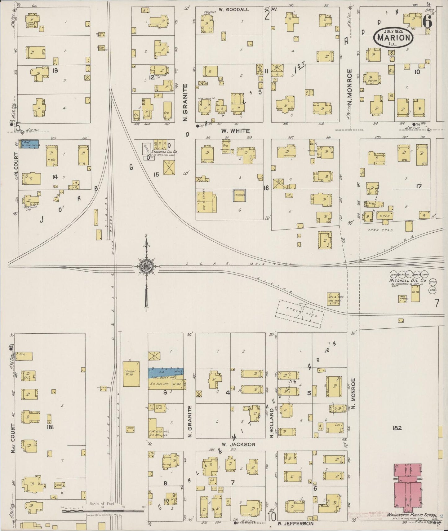 Sanborn Fire Insurance Map from Marion, Williamson County, Illinois (1922), Sheet #0006 - Historic Sanborn Fire Insurance Map Print, vintage old map wall art, antique decor, genealogy gift, Illinois Illinois map
