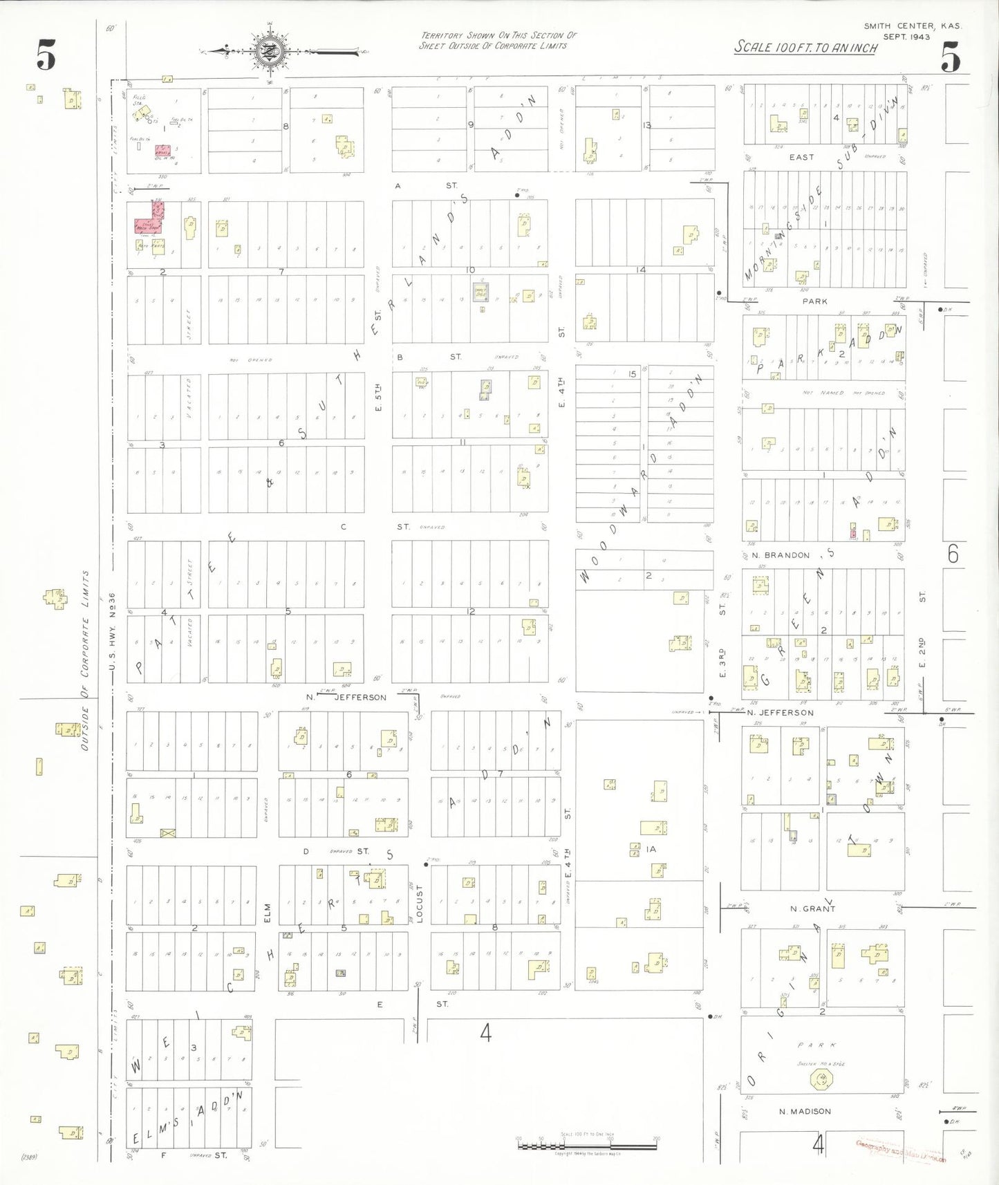 Sanborn Fire Insurance Map from Smith Center, Smith County, Kansas (1943), Sheet #0005 - Historic Sanborn Fire Insurance Map Print, vintage old map wall art, antique decor, genealogy gift, Kansas Kansas map