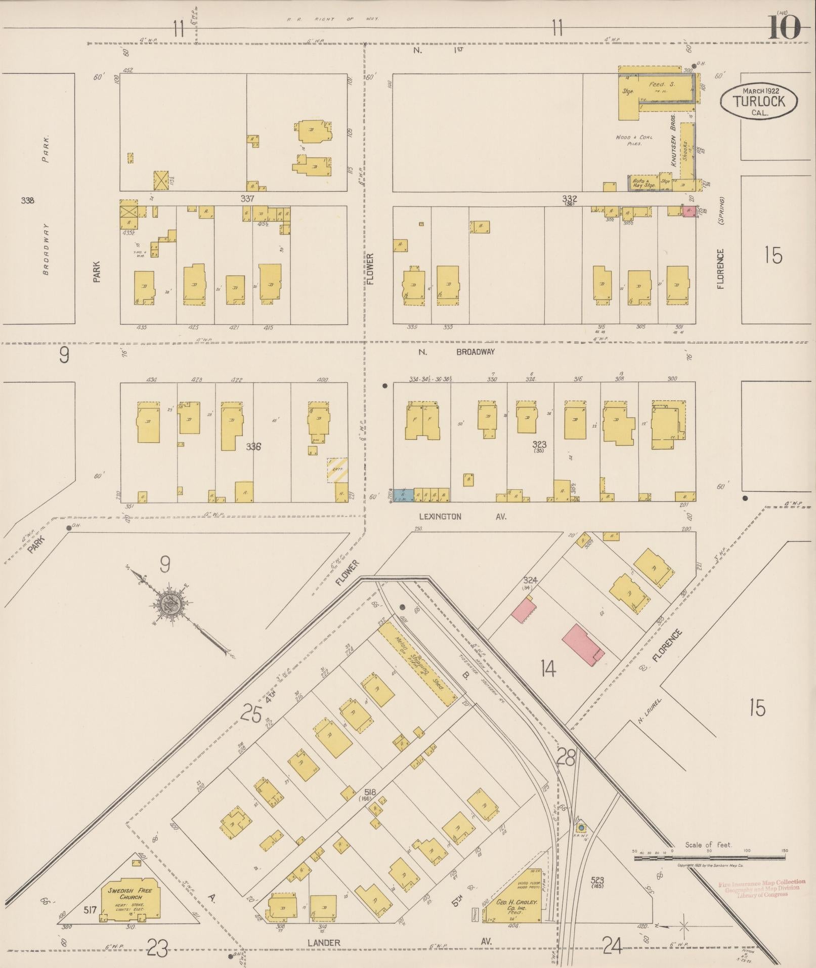 Sanborn Fire Insurance Map from Turlock, Stanislaus County, California (1922), Sheet #0010 - Complete Map Set gallery image, historic Sanborn map, vintage wall art, California California